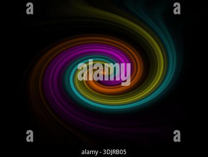 Abstrakte bunte Spirale auf schwarzem Hintergrund, Illustration Stockfoto
