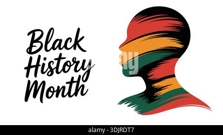 Schwarze Geschichte Monat Illustration mit afrikanischem Profil Silhouette und fließenden Pan african Pinselfarben Stock Vektor