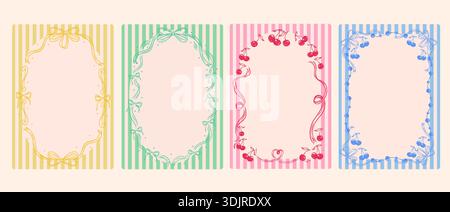 Farbenfrohe dekorative Rahmen mit gestreiftem Hintergrund und Blumenmotiven Stock Vektor