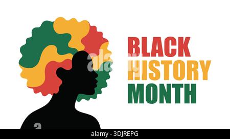 Schwarze Geschichte Monat Illustration mit afrikanischer Frau Silhouette und bunten Afro Frisur auf weißem Hintergrund Stock Vektor