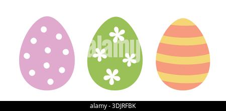 Einfaches süßes Ostereier Clipart-Set. Süßes gemustertes Ostereier flacher Vektor. Bunte Illustrationskollektion mit Ostereiern. Stock Vektor