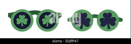 St. Patrick's Day grün Shamrock Party Sonnenbrille Brille flache Vektor-Illustration. St. Patricks Day Kostüme Clipart. Stock Vektor