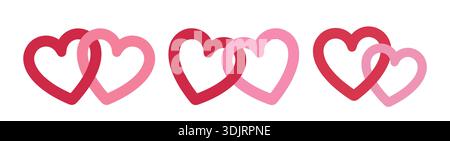 Niedliches Set aus zwei verbundenen Herzen. Locked Linked Love Heart Form flache Vektor Illustration. Zwei Herzen zusammen Clipart. Stock Vektor