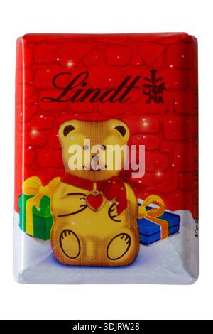 Lindt gewickelte Schweizer Milchschokolade Napolitains Schokolade von Lindt Adventskalender isoliert auf weißem Hintergrund Stockfoto