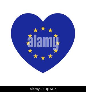 Flagge der Europäischen Union in Herzform. EU-Flagge, gelbe Sterne auf blauem Herzen. Drucktaste für EU-Flagge, Emblem. Stock Vektor