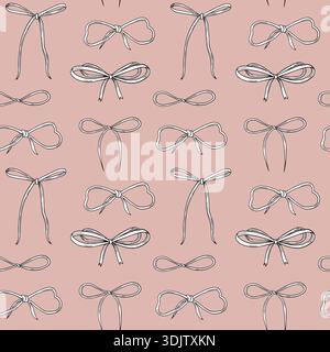 Handgezeichnetes nahtloses Muster aus Schleifen, detailgetreuen grafischen Illustrationen auf rosafarbenem Hintergrund Stock Vektor