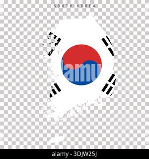 Karte von Südkorea gefüllt mit Nationalflaggenfarben. Politische Kartensilhouette isoliert auf transparentem Hintergrund für Design, Infografik, Geographie und Stock Vektor