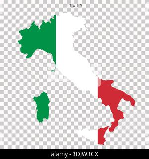 Karte von Italien gefüllt mit den Farben der italienischen Nationalflagge, isoliert auf transparentem Hintergrund. Vektorstil-Illustration für Geografie, Reise, Stock Vektor
