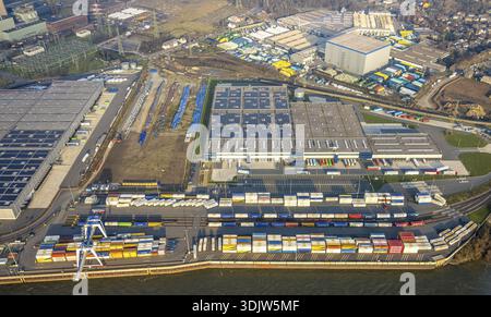 Luftansicht Duisburg-Nord, duisport Logport VI Walsum, Logport 6, Baustelle und Neubau multimodal Terminal Duisburg GmbH neben der ST Stockfoto