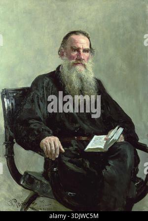 Leo Tolstoi (1828–1910), russischer Schriftsteller, Gemälde von Ilja Yefimowitsch Repin, 1887, historische Romane wie Krieg und Frieden und Anna Karenina sind cl Stockfoto