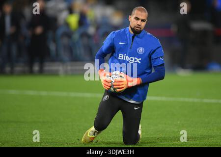 Neapel, Italien. Januar 2026. Diego Armando Maradona Stadium, Neapel, Italien - Robert Sanchez vom FC Chelsea während der Vorbereitung während des Vorspiels während der UEFA Champions League - Match 8 - Fußballspiel, Napoli gegen Chelsea, 28. Januar 2026 (Foto: Roberto Ramaccia/SIPA USA) Credit: SIPA USA/Alamy Live News Stockfoto