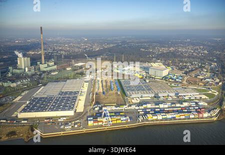 Luftansicht Duisburg-Nord, duisport Logport VI Walsum, Logport 6, Baustelle und Neubau multimodal Terminal Duisburg GmbH neben der ST Stockfoto