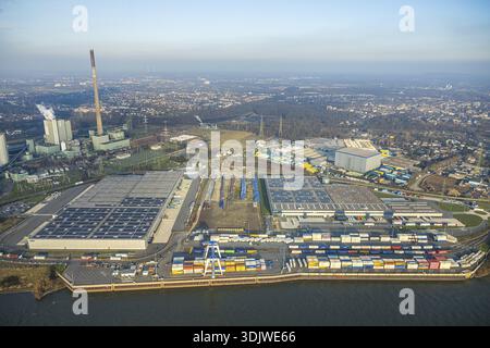 Luftansicht Duisburg-Nord, duisport Logport VI Walsum, Logport 6, Baustelle und Neubau multimodal Terminal Duisburg GmbH neben der ST Stockfoto