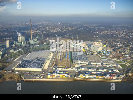 Luftansicht Duisburg-Nord, duisport Logport VI Walsum, Logport 6, Baustelle und Neubau multimodal Terminal Duisburg GmbH neben der ST Stockfoto