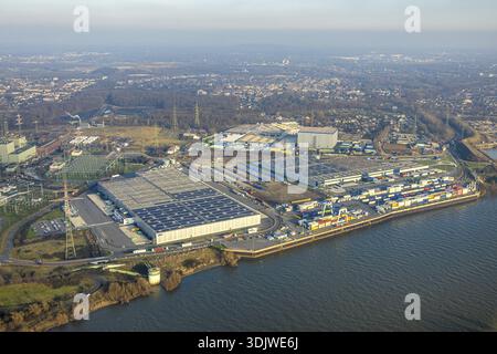 Luftansicht Duisburg-Nord, duisport Logport VI Walsum, Logport 6, Baustelle und Neubau multimodal Terminal Duisburg GmbH neben der ST Stockfoto