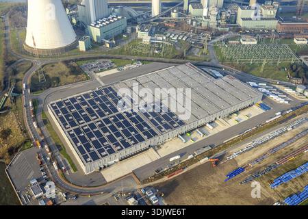 Luftansicht Duisburg-Nord, duisport Logport VI Walsum, Logport 6, Baustelle und Neubau multimodal Terminal Duisburg GmbH neben der ST Stockfoto