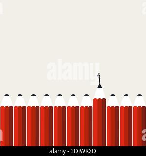 Diese minimalistische Vektorillustration zeigt einen Geschäftsmann mit dem schärfsten Bleistift, eine Geschäftsmetapher für den Besten. Ein professionelles Symbol für Exzellenz Stock Vektor