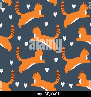Nahtloses Muster mit lustigen süßen Kätzchen. Verschiedene Katzen auf farbigem Hintergrund. Modischer Aufdruck für Kinder, kindliche Textur. Vektorabbildung für Stoff Stock Vektor