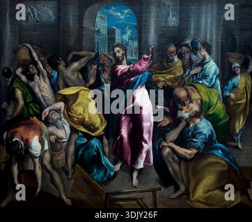 Christus, der die Händler aus dem Tempel treibt, bei El Greco, um 1600 Stockfoto