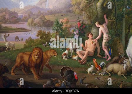 Detail von Adam und Eva im Garten Eden, von Wenzel Peter, Pinacoteca Stockfoto