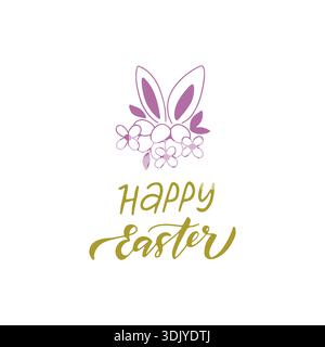 Happy Easter Hand gezeichnetes Zitat mit Hasenohren Stock Vektor