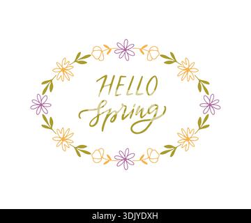 Hallo, Frühling, handgezeichneter Schriftzug Stock Vektor