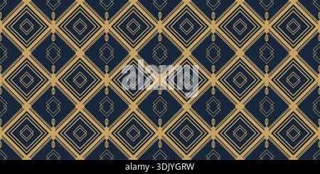 Ein luxuriöses nahtloses Muster im Art déco-Stil mit komplizierten geometrischen Linien aus Gold auf einem tiefen marineblauen Hintergrund. Stock Vektor