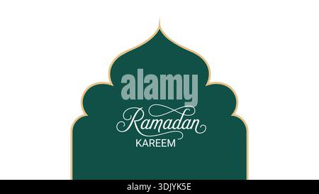 Ramadan kareem-Grußbanner mit Moscheebogenrahmen und eleganter islamischer Typografie auf weißem Hintergrund Stock Vektor