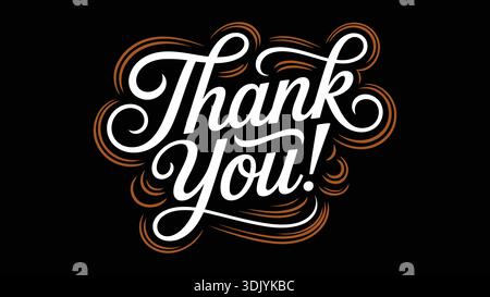 Vielen Dank für dekorative Kalligrafie-Typografie mit eleganten Wirbeln und Highlights auf schwarzem Hintergrund Stock Vektor
