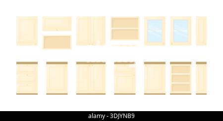 Küchenmöbel auf weißem Hintergrund. Beige Küchenschränke, oben und unten. Innenraum der Küche. Stock Vektor