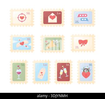 Stempel für Liebesbriefe auf weißem Hintergrund. Vektor-Illustrationen für Valentinstag und Internationalen Frauentag. Stock Vektor