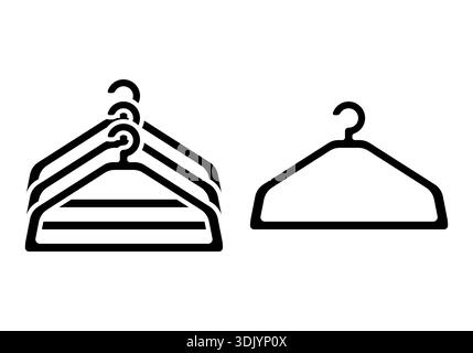 Aufhängesymbole. Viele Kleiderbügel und eine. Symbol für die Verfügbarkeit von Kleidung. Stock Vektor