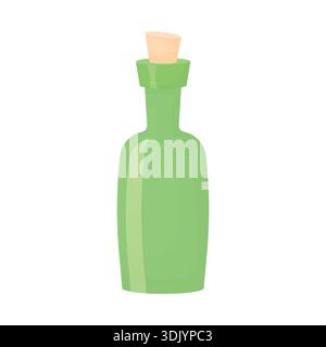 Eine grüne Glasflasche auf weißem Hintergrund. Eine Flasche Alkohol. Eine Piratenflasche Rum. Stock Vektor