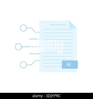 Dokument mit Symbol für künstliche Intelligenz auf weißem Hintergrund. Farbiges Dokumentsymbol mit KI. Stock Vektor