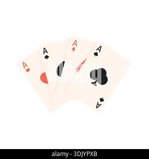 Set mit vier Assen. Karten spielen. Ass aus Diamanten, Herzen, Pik und Clubs. Stock Vektor