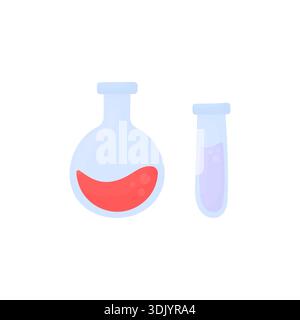 Behälter mit Chemikalien. Symbol der Chemie. Tränke in Flaschen. Stock Vektor