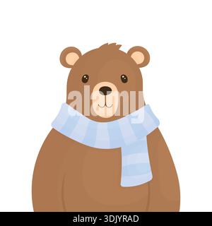 Süßer Bär Mit Schal. Kinderillustration wilder Tiere Stock Vektor