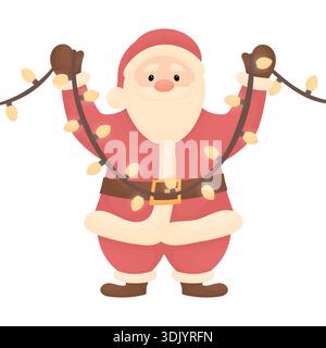 Der Weihnachtsmann hält eine Girlande in der Hand. Weihnachtsillustration für eine Postkarte. Stock Vektor