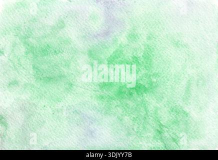 Abstrakter Hintergrund mit Aquarell. Verschiedene Grün- und Blautöne. Textur von Aquarellpapier ist sichtbar. Chaotische Flecken. An manchen Stellen kaum wahrnehmbar Stockfoto