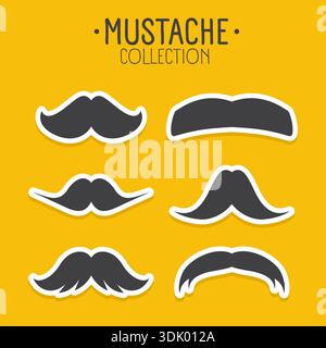 Schnurrbart-Kollektion in verschiedenen Schnurrbart-Stilen. Hipster, Friseur, Retro, Vintage Gesichtshaarsymbole für Logo, Branding, Poster, Aufkleber, Mode Stock Vektor