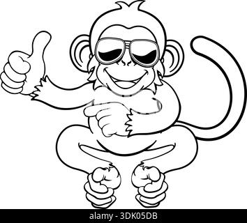Monkey Sonnenbrillen Cartoon Daumen Nach Oben Zeigen Stock Vektor