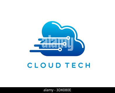 Symbol für Cloud-Technologie und Data-Hosting-Service. Symbol für Cloud-Technologie-Service-Vektor, Emblem des Unternehmens für Datenhosting-Software. Business-Symbol für Netzwerklösungen mit blauer Cloud- und Motherboard-Spur Stock Vektor
