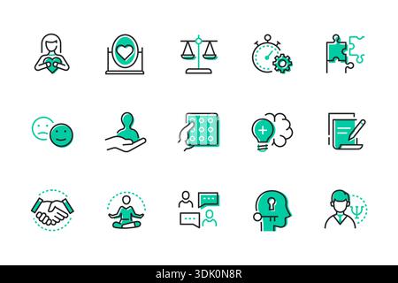 Psychologie und psychische Gesundheit - Satz von Linien Design Stil Icons Stock Vektor
