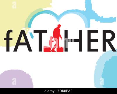 Vektorillustration von Vater mit Sohn. Fortlaufende Linienzeichnung des Vaters, der seinen Sohn hält. Karte zum Vatertag mit handgezeichneter Silhouette Stock Vektor