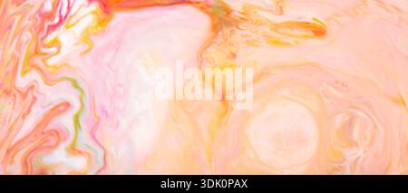 Weiches Pastellrosa Orange Gelb Marmor Swirl Abstrakte Aquarellhintergrund Flüssige Kunst Stockfoto