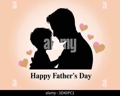Silhouette eines Vaters mit seiner Tochter, mit dem Text Happy Father's Day, Happy Vathers Day, Vektor Stock Vektor