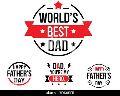 Happy Vatertag Typografie Abzeichen mit Herzen und Banner, Happy Vatertag Typografie und Banner Stock Vektor