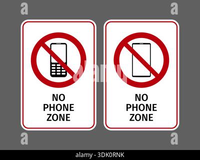 Warnschilder für keine Telefonzone. Moderne Smartphones und klassische Handysymbole Stock Vektor