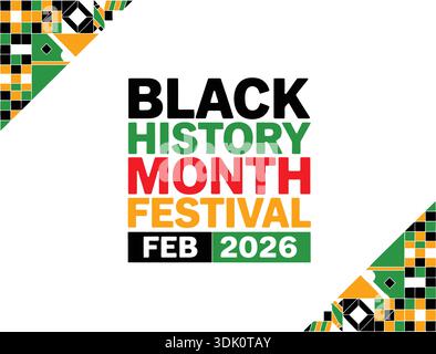 Black History Month Festival Februar 2026 mit afrikanischem Kente Pattern Modern Poster Design Stock Vektor