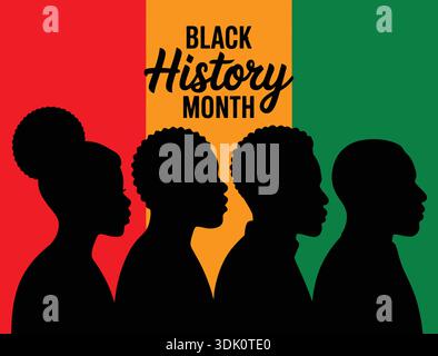 Schwarze Geschichte Monat Silhouette Illustration mit afrikanischen Farben Stock Vektor